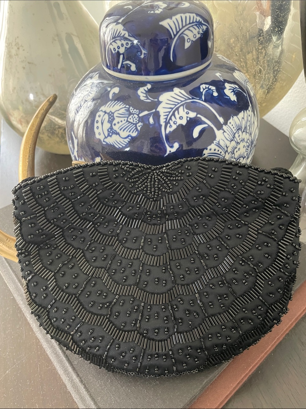 Carla Marchi Black Beaded Evening Clutch Handbag